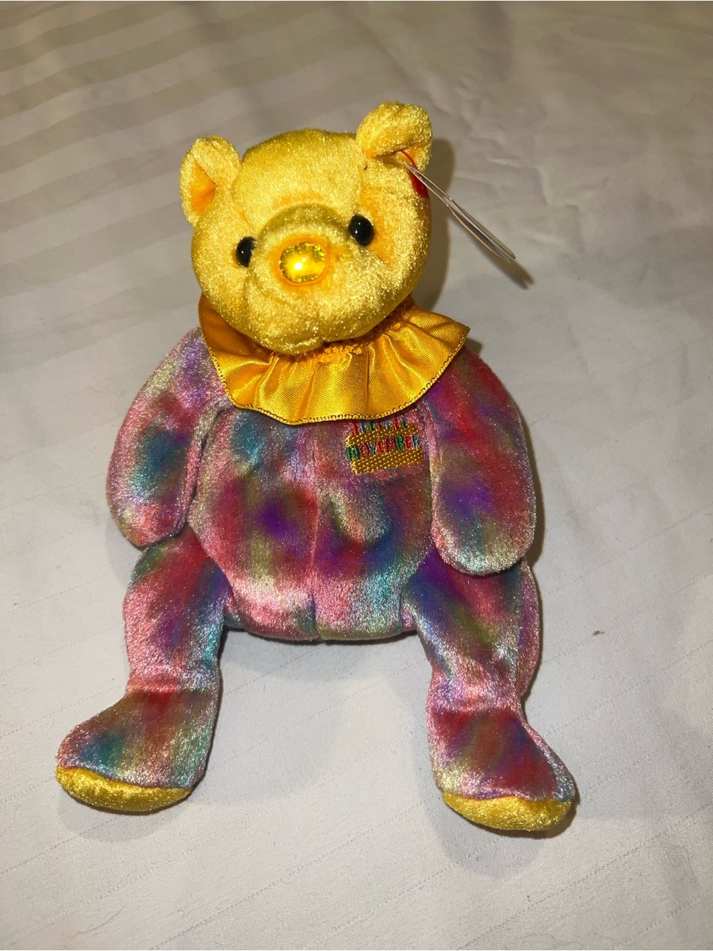 Ty Rainbow Plush Bear with Yellow Head and Collar